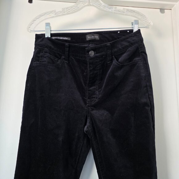 Talbots Velveteen Straight Leg Pant Black Velvet Holiday Party Cocktail Size 4P - Picture 2 of 7